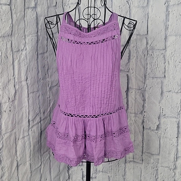 FREE PEOPLE Pleated Crochet Sleeveless Lilac‎ Blouse XS - Picture 1 of 10